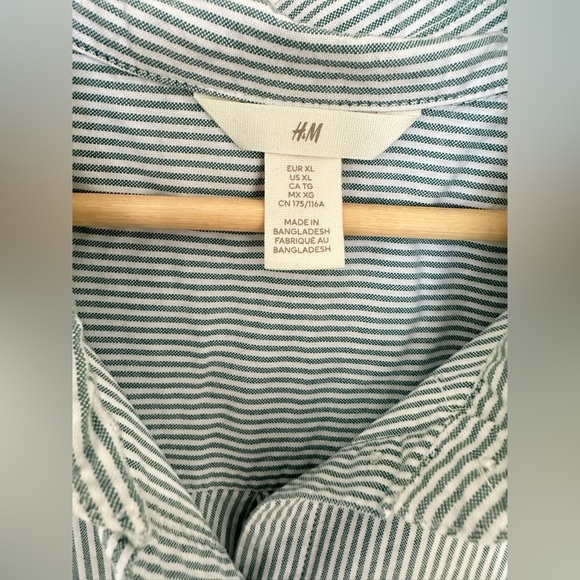 H&M Women’s Oversized Oxford Shirt Green Striped Size XL - Picture 6 of 6